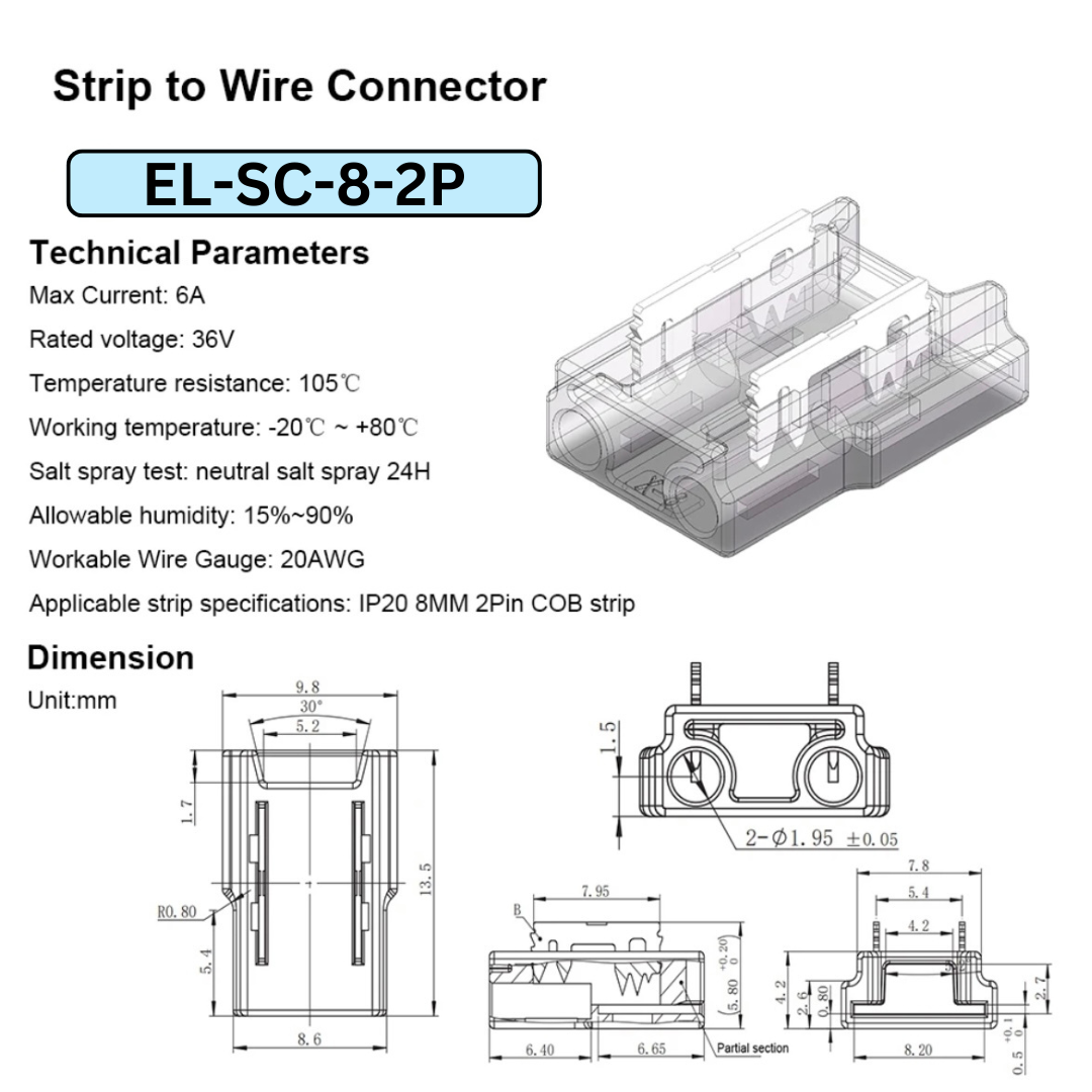ELITE LED 8MM 2 PIN TAPE TO CABLE CONNECTORS (PACK OF 10)